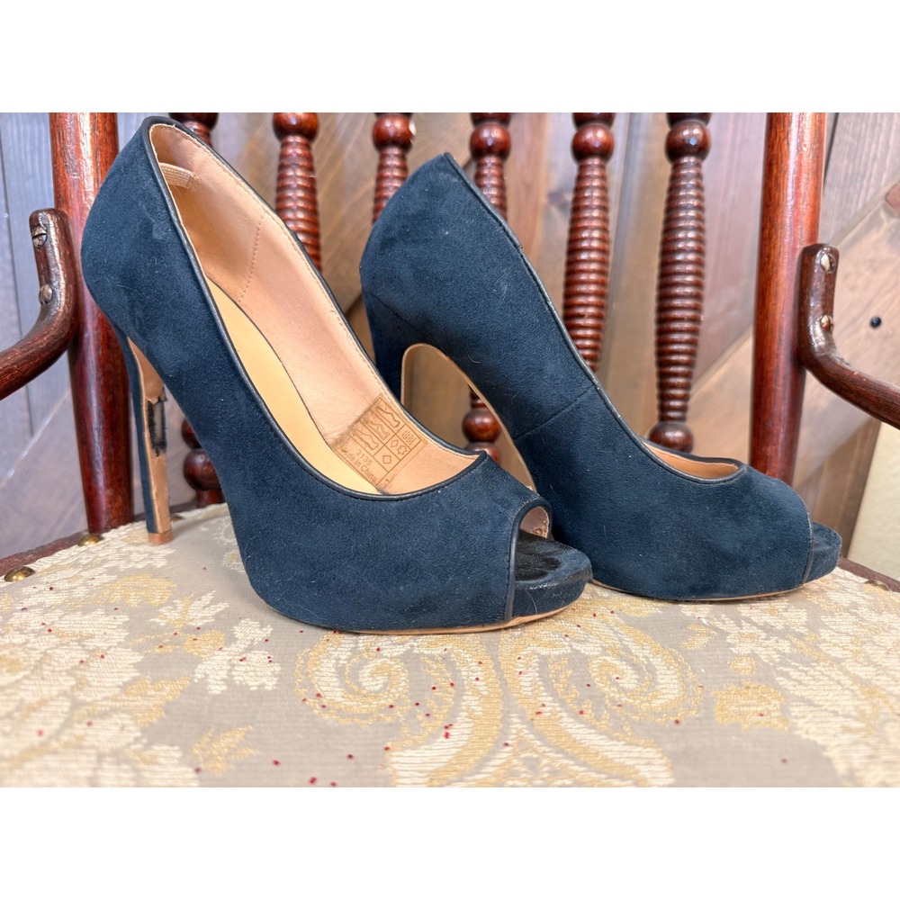 Morgan de Toi Peep Toe Pumps Women 38 Navy Blue Fair Suede Platform Stiletto